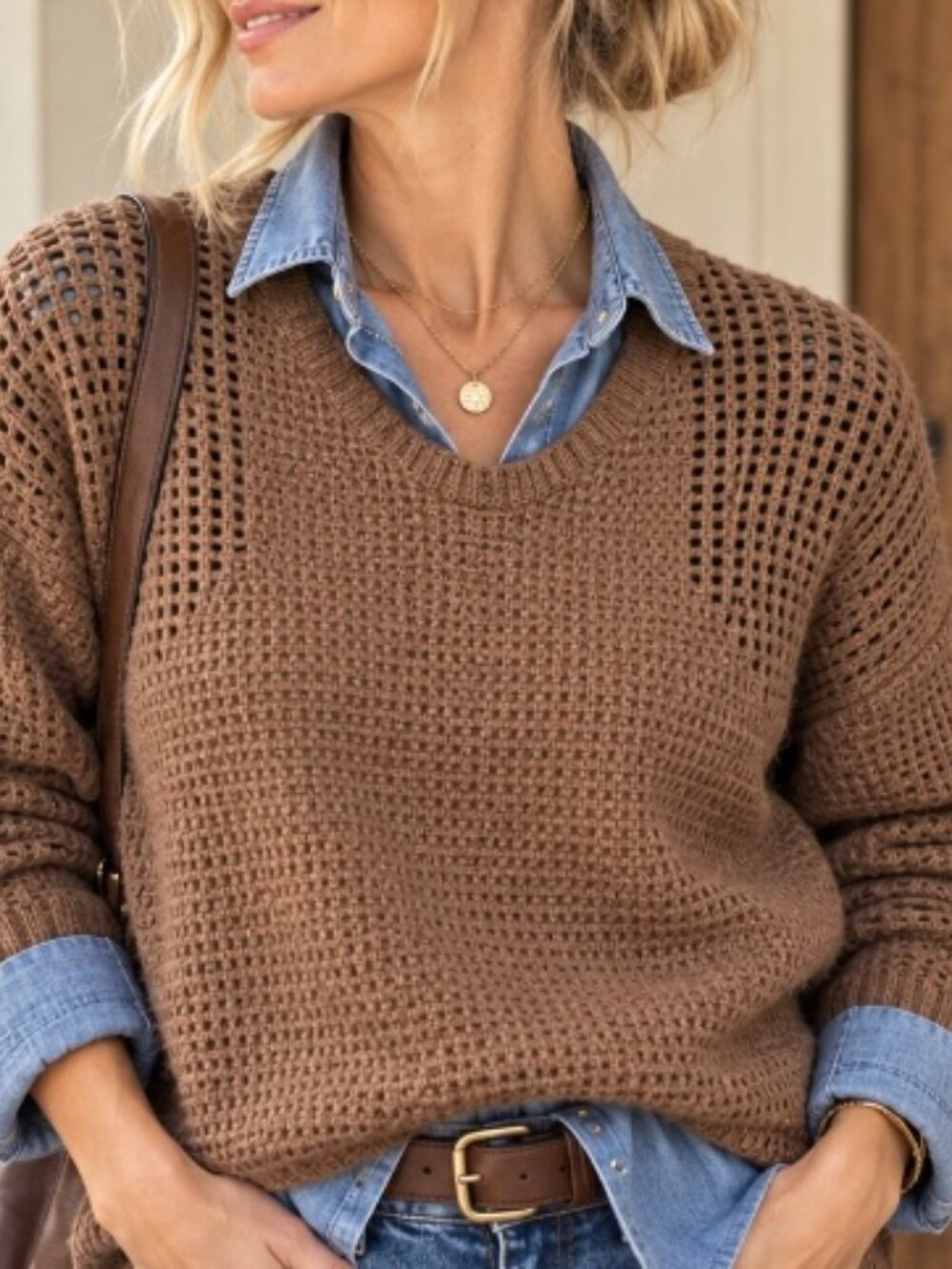 Thread & Supply knit pullover brown size S fall casual cropped